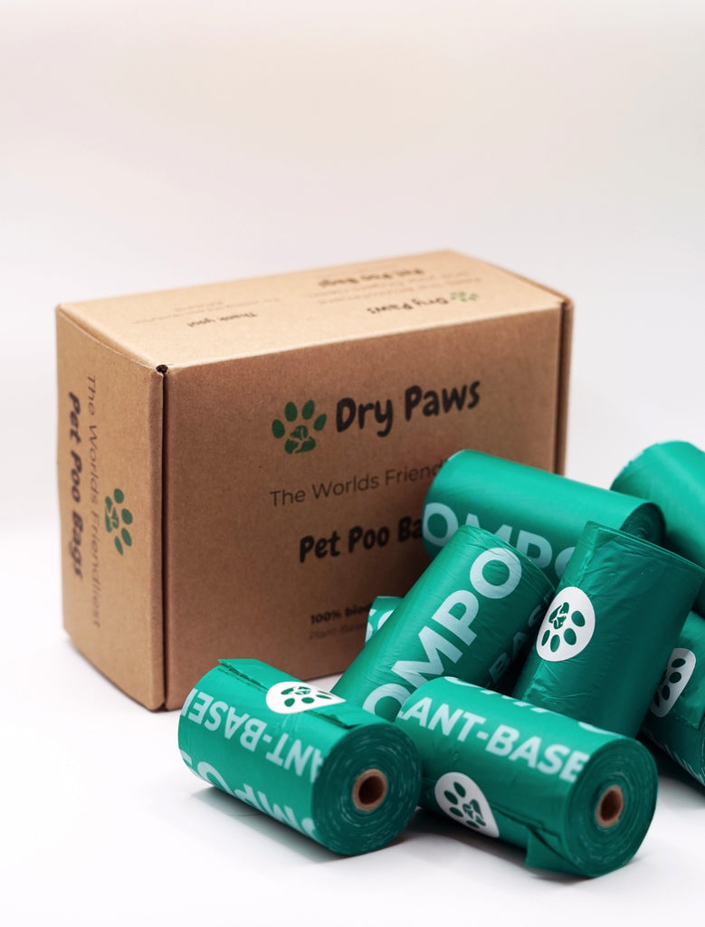100% Biodegradable Plant Based Pet Poo Bags - 12 Rolls - Dry Paws